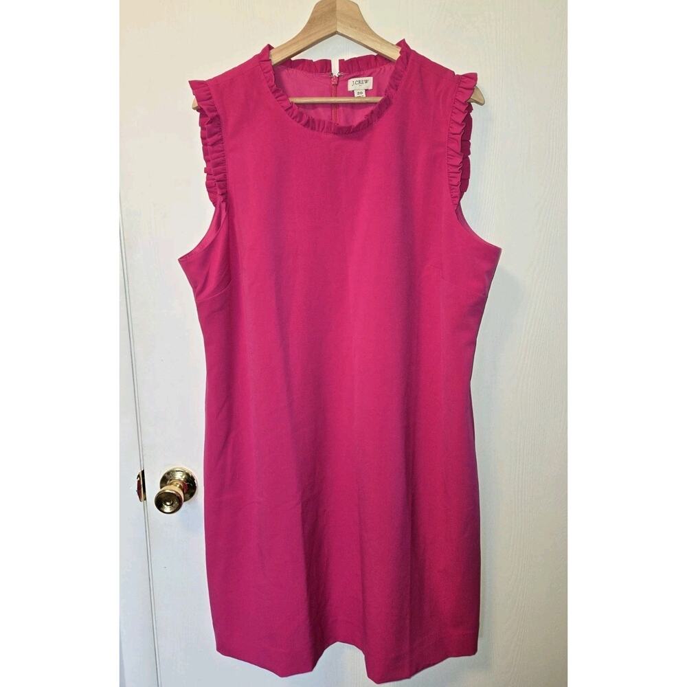 J.Crew Pink Ruffle Neck Shift Dress Size 20 Sleeveless Sheath Style Lined